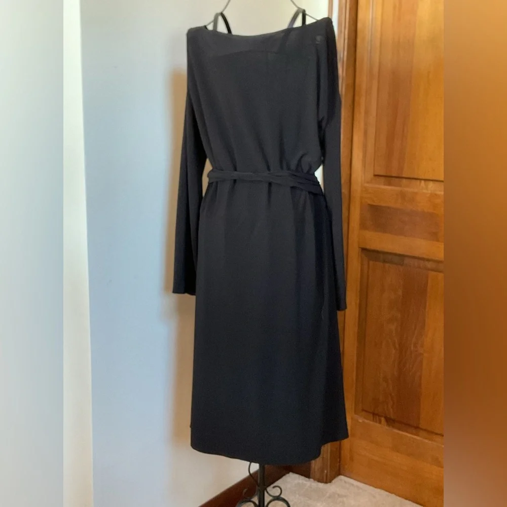 Norma Kamali Sweetheart Neckline Black Wrap Dress Stretch Jersey Long Sleeve XXL - Picture 4 of 8